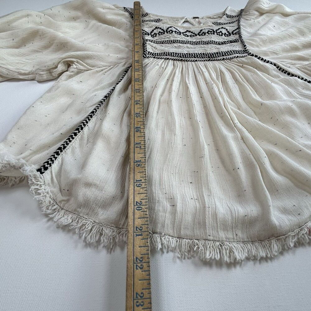 Free People Cyprus Avenue Embroidery Peasant Blouse Ivory Balloon Sleeve Size XS - Picture 6 of 13